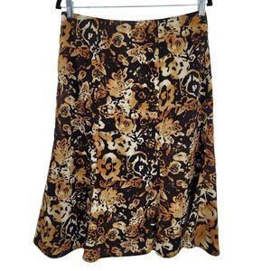 Vintage 90's Jones Wear Skirt Midi Trumpet Ruffle Abstract Burnt Floral Brown 8